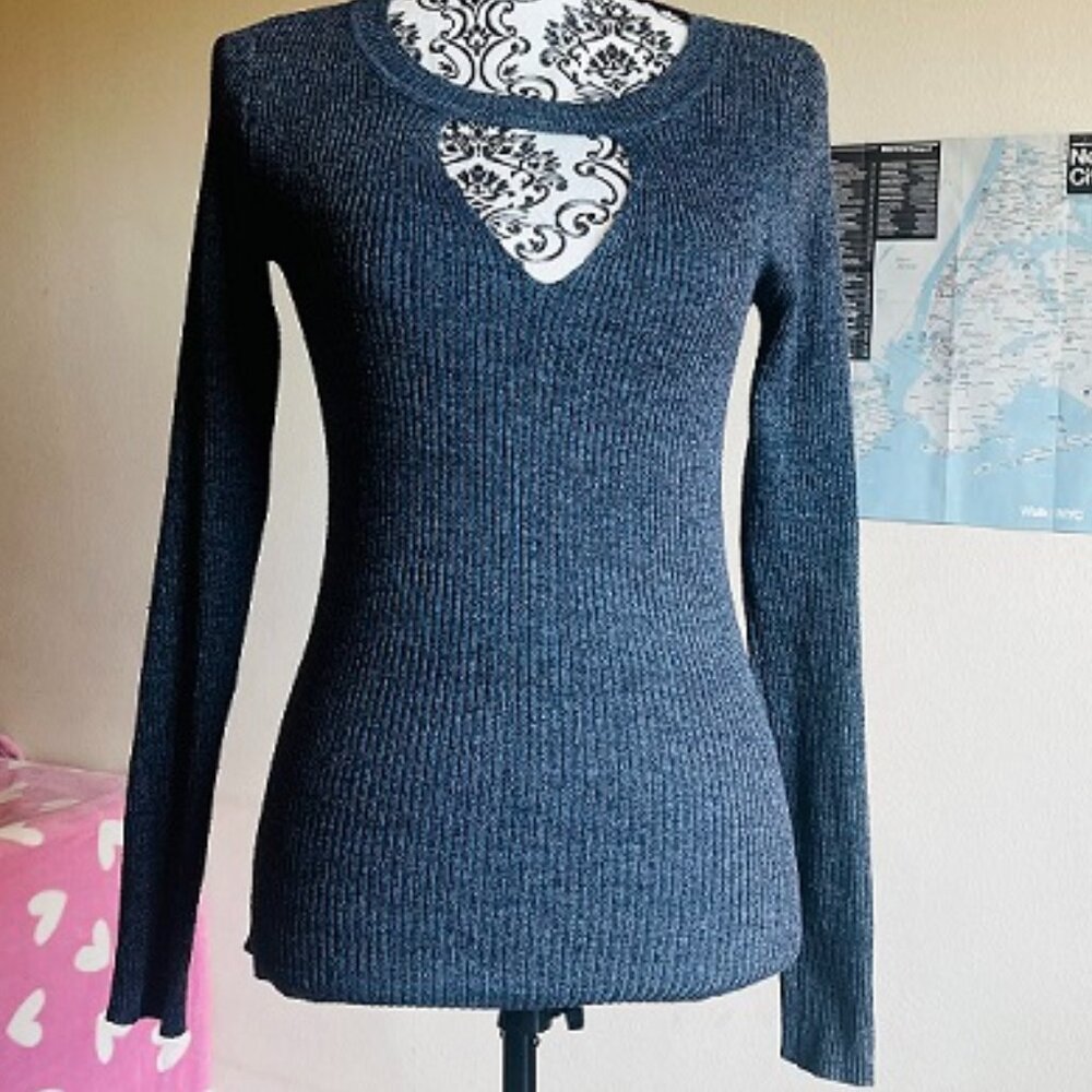 dark gray sweater with front cut out size M